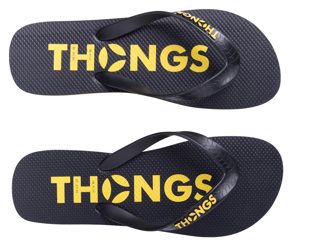 Thongs Classic Black / Yellow Rubber Flip Flop - Thongsflipflops